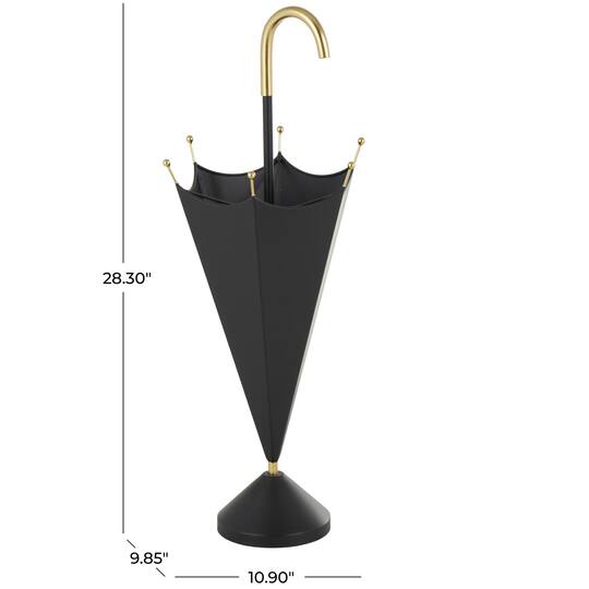 Black Metal Umbrella Stand with Gold Handle & Ball Details